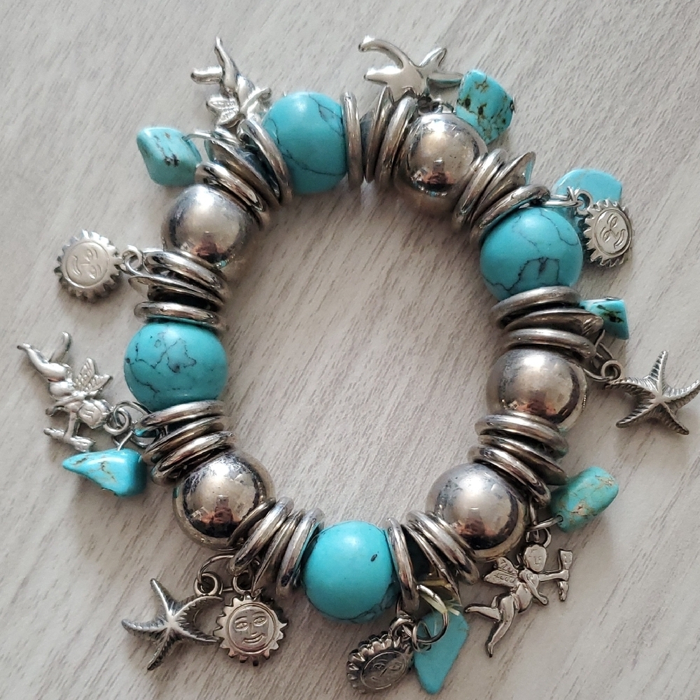 Silver and Turquoise Charm Bracelet